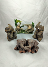 Resin Elephants Set of 6 Holding Trunks Sitting Up Mother Baby Playing 3 inches - £7.43 GBP