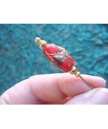 (U-271) red textured glass dot gold beads hatpin Pin I love hat pins JEW... - £8.17 GBP