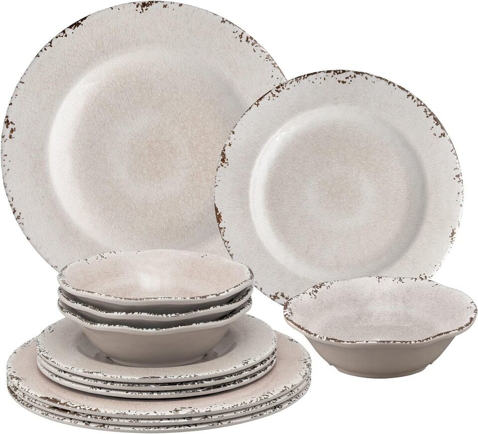 Crackle Design , cream color, melamine dinnerware set for 4 - $69.80