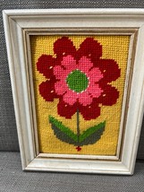 Vintage Flower Power Embroidery 1960s 1970s Framed 5”x 7” - $25.35 CAD