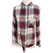 Altard State Womens Button Up Shirt Red Plaid Flannel Long Sleeve Pocket Tie S - £10.26 GBP