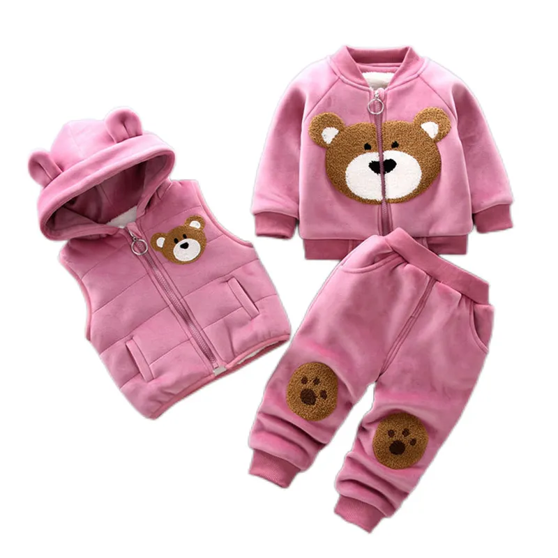 House Home Autumn Winter Baby Boys Clothes Sets Thick Fleece Cartoon Bear Jacket - £26.44 GBP