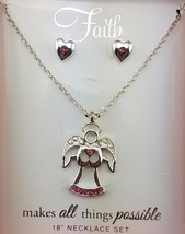 New! 18&quot; Angel &amp; Heart Necklace &amp; Earrings Jewelry Set! - $7.91