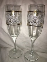 2 Pasabahce Turkish Glass Set Champagne Toasting Flutes Lace Gold Banded... - $14.99