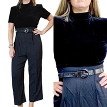 Vintage 90s Womens Size 6 8 Jumpsuit Velvet Belted Evening Business Cropped - £37.63 GBP