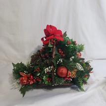 Christmas faux floral wicker basket centerpiece 10x9 - £9.80 GBP