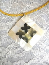 Mother Of Pearl Square With X Design - Natural Colors Thick Pendant 17&quot; Necklace - £5.49 GBP