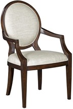 Dining Arm Chair Woodbridge Oval Back Beige Linen Upholstery Umber Wood - £1,074.90 GBP