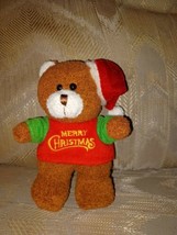 Merry Christmas Teddy Bear Plush 6&quot; Shirt Santa Hat Xmas Stuffed Animal Toy... - $12.86