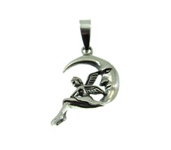 Handcrafted Solid 925 Sterling Silver Fairy Waxing Crescent Moon Charm Pendant - £17.97 GBP