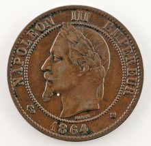 1864-B France 10 Centime (XF) Extra Fin État - $54.15 CAD