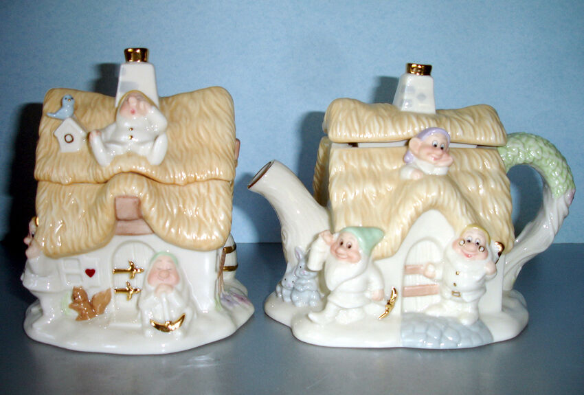 Lenox Disney Seven Dwarfs Figural Cottage Sugar Bowl & Creamer Set w Lids New - $109.90