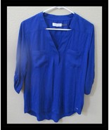Calvin Klein Ladies Royal Blue Blouse Snap Front Closure &amp; Chest Pockets... - €16,75 EUR