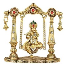 Lord Krishna Idol on Jhula Metal Statue for Car Dashboard | Mandir Pooja Murti - £14.98 GBP