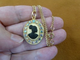 (CA30-134) RARE African American LADY ivory + black CAMEO brass pendant necklace - £22.71 GBP
