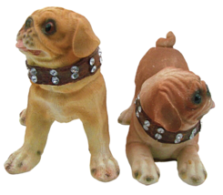 Set of 2 Pug Dogs Figurines Jeweled Collars Collectible Display Decorati... - $22.22