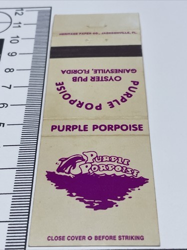 Matchbook Cover  Purple Porpoise Ouster Pub  Gainesville, FL  Unstruck  ... - $12.38