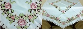33&quot; Ivory Cream Embroidered Rose Cutwork Square Polyester Tablecloth Tab... - $40.99