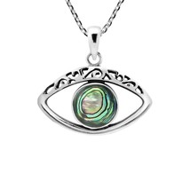 Mystical All-Seeing Eye Abalone Shell Sterling Silver Pendant Necklace - £18.08 GBP