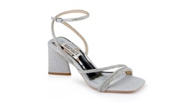 Badgley Mischka Freedom Glitter Block Heel Silver Sandals w Jeweled Stra... - £83.93 GBP