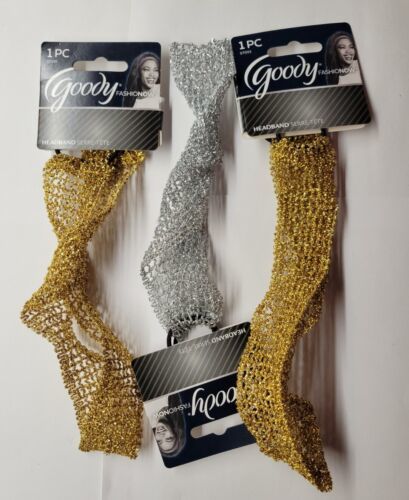 Set of 3 Gold and Silver Mesh Type Goody FashioNOW Wide Headbands - $11.87