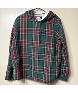 LL Bean Jacket Womens L Green Long Sleeve Zip Plaid Relaxed VTG Hooded - $40.68 CAD