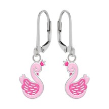 Crowned Swan 925 Silver Leverback Earrings - £14.93 GBP