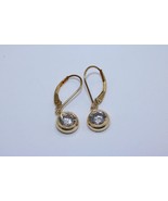 14K Yellow Gold Bezel Set Round Clear Stone Dangle Earrings 1.7gr - $225.00