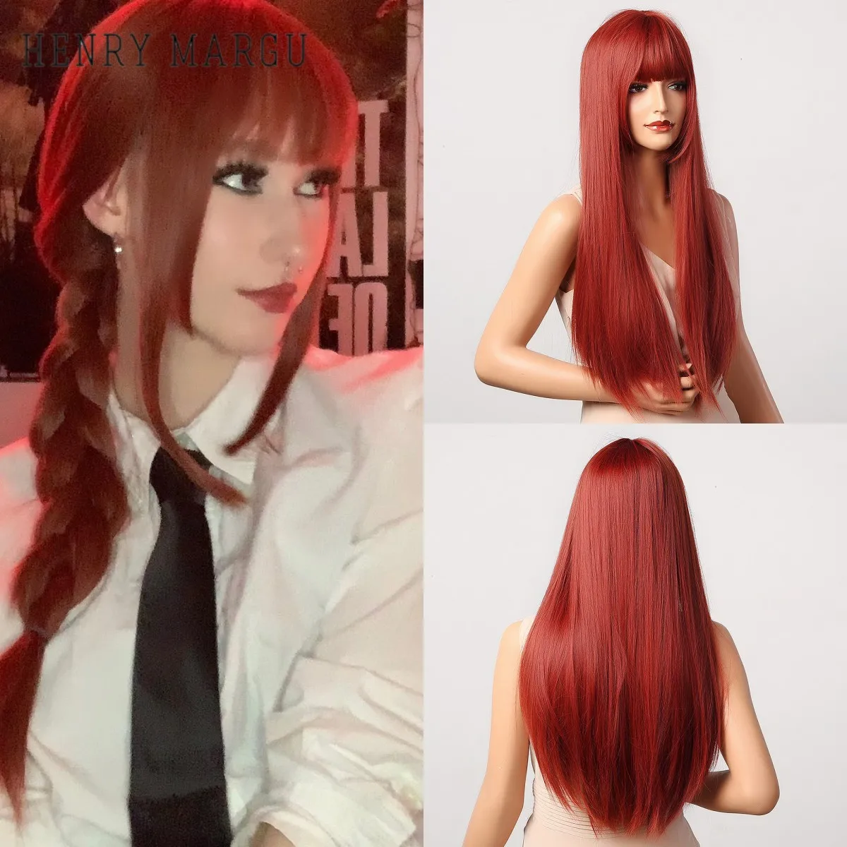 Cosplay Makima Wigs Orange Red Ombre Long Straight Wigs for Women Synthetic Wi - £22.80 GBP
