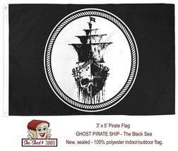 Ghost Pirate Ship Flag - The Black Sea Pirate Flag 3&#39; x 5&#39; Flag - new - £7.95 GBP