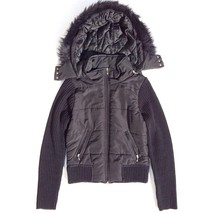 GLIMMER Hooded Jacket Black Full Zip Junior S Small w/ Faux Fur Removabl... - £9.06 GBP