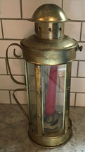 Vintage Candle Lantern Brass Glass Sides With Handle Made In Hong Kong - $83.30