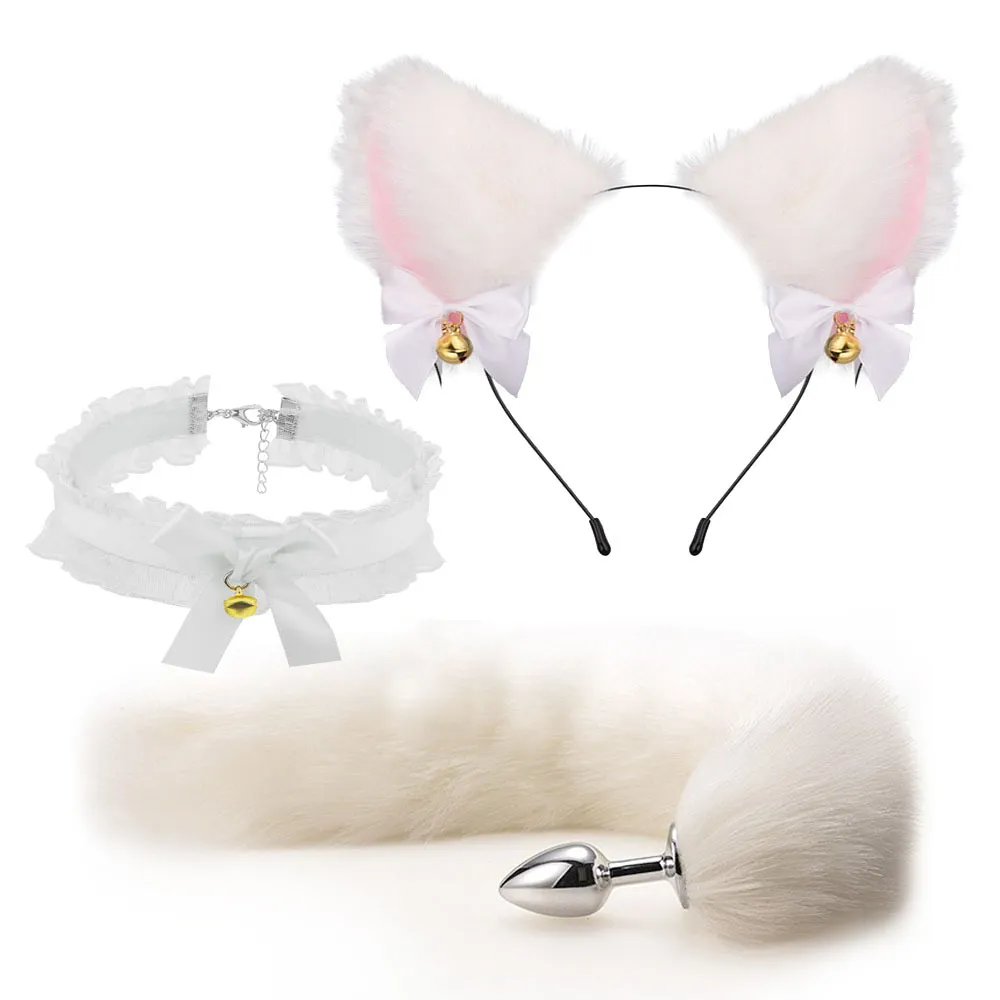 House Home Cute Fox Tail Mature Home Bow-Knot Soft Cat Ears Headbands Collar Mat - £23.10 GBP