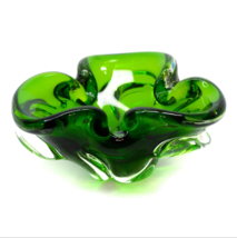 Vintage Green Forest Art Glass Folded Edge Free Form Candy Dish Bowl Ashtray 6&quot; - £25.29 GBP