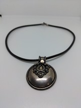 Vintage Sterling Silver 925 Italy Leather Necklace 16&quot; - £39.53 GBP