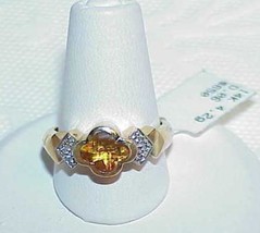 14k Citrine Clover Cushion Cut Solitaire Diamond Ring Sz 7 Yellow Gold N... - £466.89 GBP