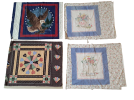 Vintage Quilt Pillow Fabric Panel Lot, American Eagle, Floral, Etc. - £11.62 GBP