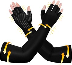 Long Copper Compression Arthritis Gloves for Women Men Fingerless Medical Hand C - £32.15 GBP