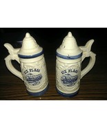 VTG Blue&amp;White Ceramic SIX FLAGS Souvenir Mini Stein Salt &amp; Pepper Shake... - $5.93