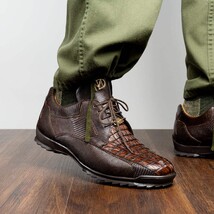 Genuine caiman hornback and original lizard skin Crater Brown image 6
