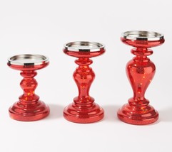 Set of 3 Illuminated Mercury Glass Pedestals by Valerie in Red - $193.99