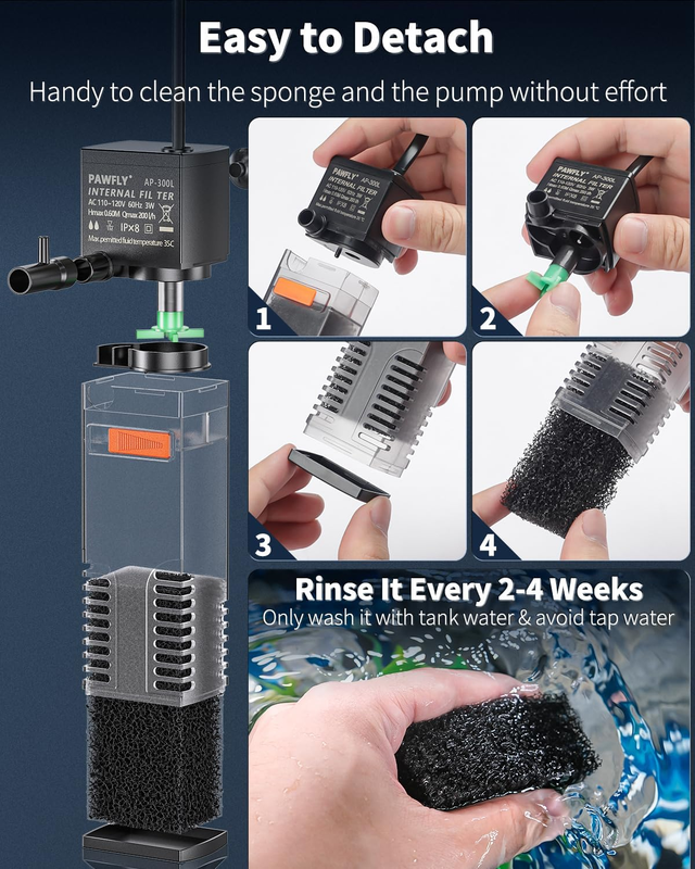 Pawfly Internal Aquarium Filter, Submersible Power Filter with 55 GPH Water Pump Item image 6