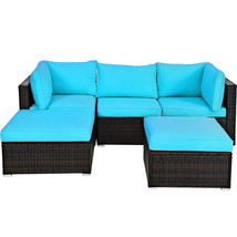 5PCS Patio Rattan Furniture Set Sectional Conversation Sofa Outdoor Turq... - $674.99