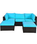 5PCS Patio Rattan Furniture Set Sectional Conversation Sofa Outdoor Turq... - £530.78 GBP