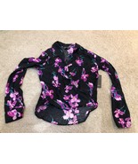 Free Press Womens Chiffon Surplice Faux Wrap Long Sleeve Top Black Purple Sz XXS - $12.19