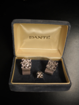 Dante Cuff Links and Tie Tack 3D Multi Level Silver Tone Face Mesh Wrap Boxed - £16.01 GBP