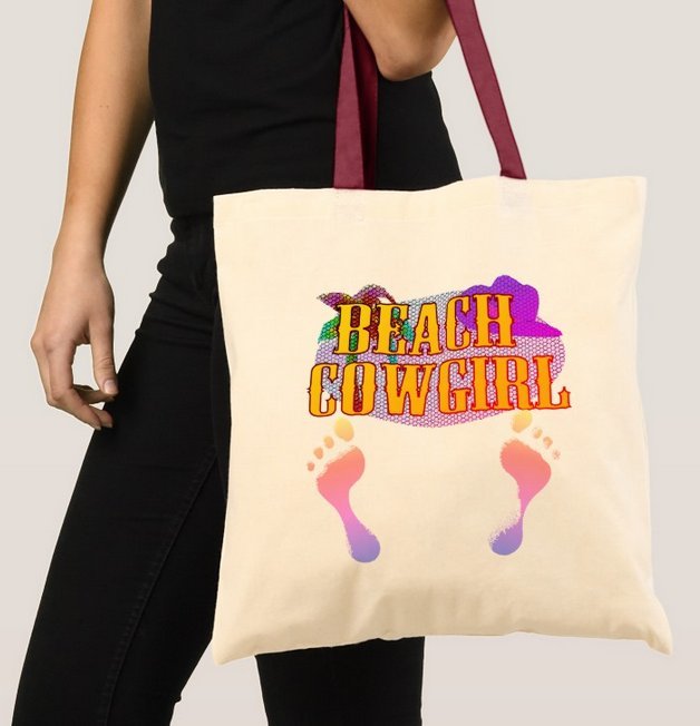 Beach Cowgirl Sandy Footprints Birght Colors Tote Bag