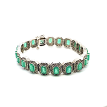 10.22ctw Emerald and 1.68ctw Round Diamond Bracelet 14K White Gold 7&quot; - £3,080.98 GBP