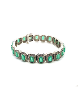 10.22ctw Emerald and 1.68ctw Round Diamond Bracelet 14K White Gold 7&quot; - £3,080.97 GBP