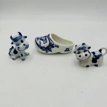 Royal Delft Miniatures Cows Dutch Shoe Porcelain Lot of 3 White &amp; Blue - £43.71 GBP